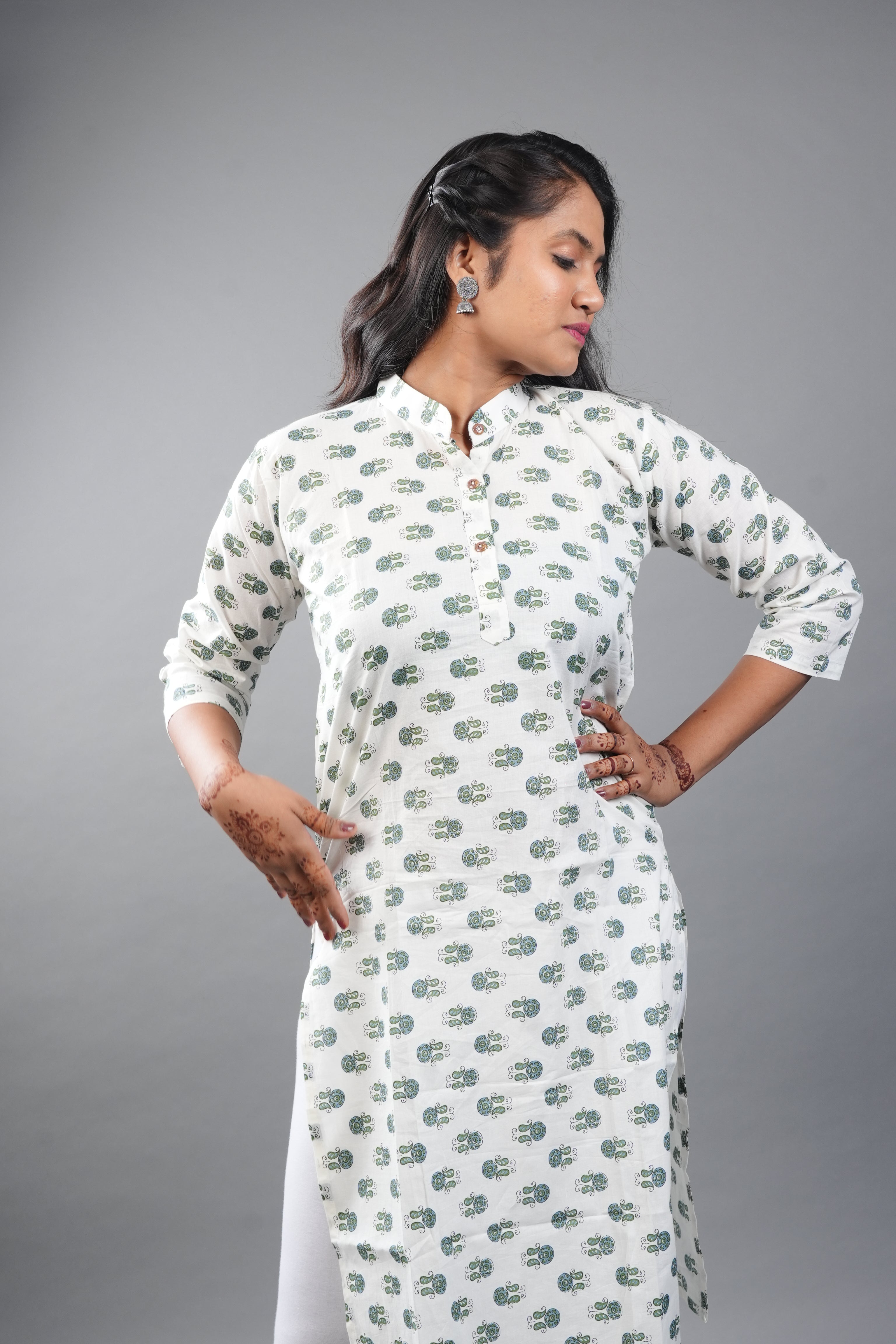 White Full Printed Kurti